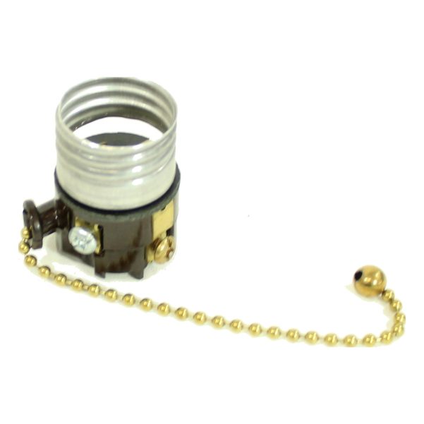 Interior Mechanisms Medium Base Socket - 3-Way Brass Pullchain - U.L Listed