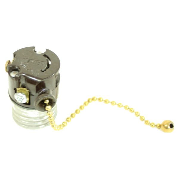 Interior Mechanisms Medium Base Socket - 3-Way Brass Pullchain - U.L Listed