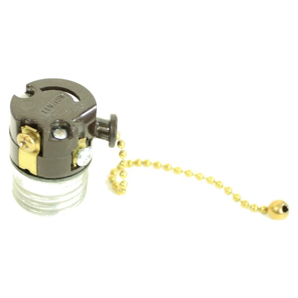 Interior Mechanisms Medium Base Socket - 3-Way Brass Pullchain - U.L Listed